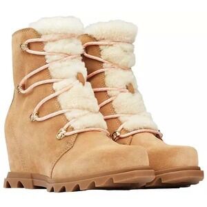 Sorel NEW! Women's Joan Of Arctic Wedge III Lace Cozy Boot in Tawny Buff Gum 8.5